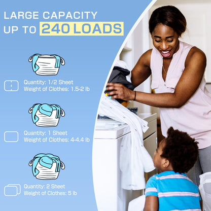 Soulink Original Laundry Detergent Sheets 240 Loads - Eco-Friendly, Plant-Based, Hypoallergenic, No Plastic Jug