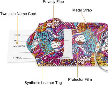 Fintie Luggage Tags, Privacy Cover ID Label with Stainless Steel Loop and Address Card for Travel Bag Suitcase, Peacock Flower (2 Piece)