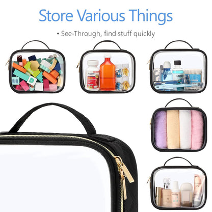 PACKISM TSA Approved Toiletry Bag, 3 Pack Clear Makeup Bags with Handle Large Opening, Clear Toiletry Bags Fit Carry-on Travel Essentials, Quart-sized Travel Bags for Toiletries, Black