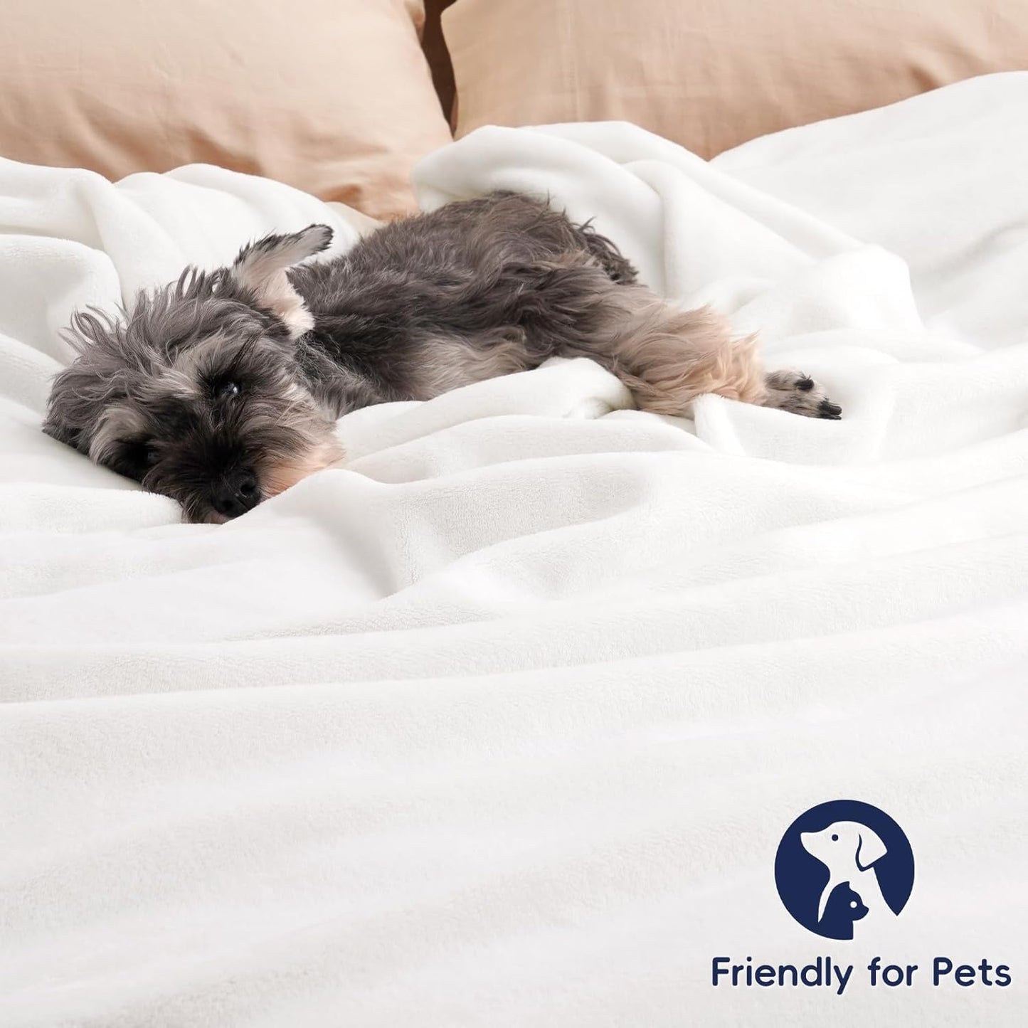 PHF Ultra Soft Fleece Blanket Queen Size, No Shed No Pilling Luxury Plush Cozy 300GSM Lightweight Blanket for Bed, Couch, Chair, Sofa Suitable for All Season, 90" x 90", White
