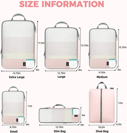 BAGAIL 6 Set/4 Set Lightweight Compression Packing Cubes for Travel, Anti-Tearing Expandable Organizer Bags for Suitcase
