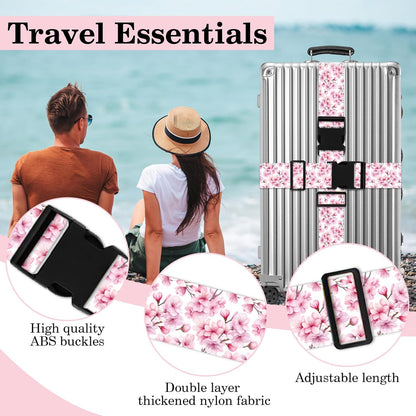 Luggage Straps for Suitcases TSA Approved, Luggage Identifiers for Suitcase, Adjustable Suitcase Strap for Baggage Security with Cute Patten, Travel Necessary Accessories (Peach Blossom)