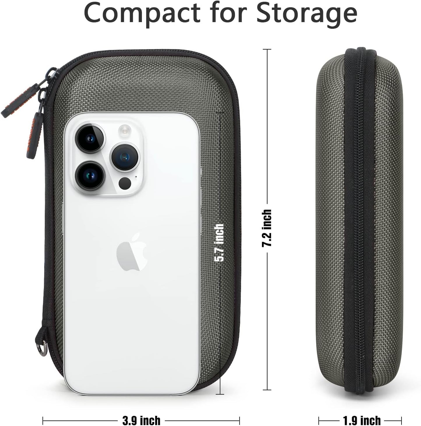 Silver-Gray Shockproof Hard EVA Carrying Case Travel Pouch for External Hard Drive, Power Bank, Cell Phone, Cable, Cord - Portable Small Electronic Accessories Organizer Storage Zipper Pouch
