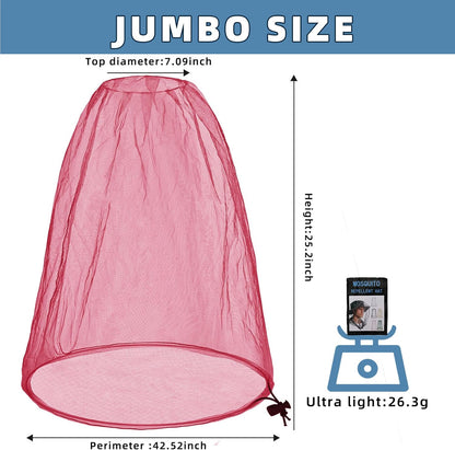 Oversized Mosquito Net 42 x 25 Inches Ultra Large Mosquito Head Net Face Neck Fly Mesh Netting Fits All Hats for Outdoor Camping Hiking Fishing Gardening Safari(Pink)