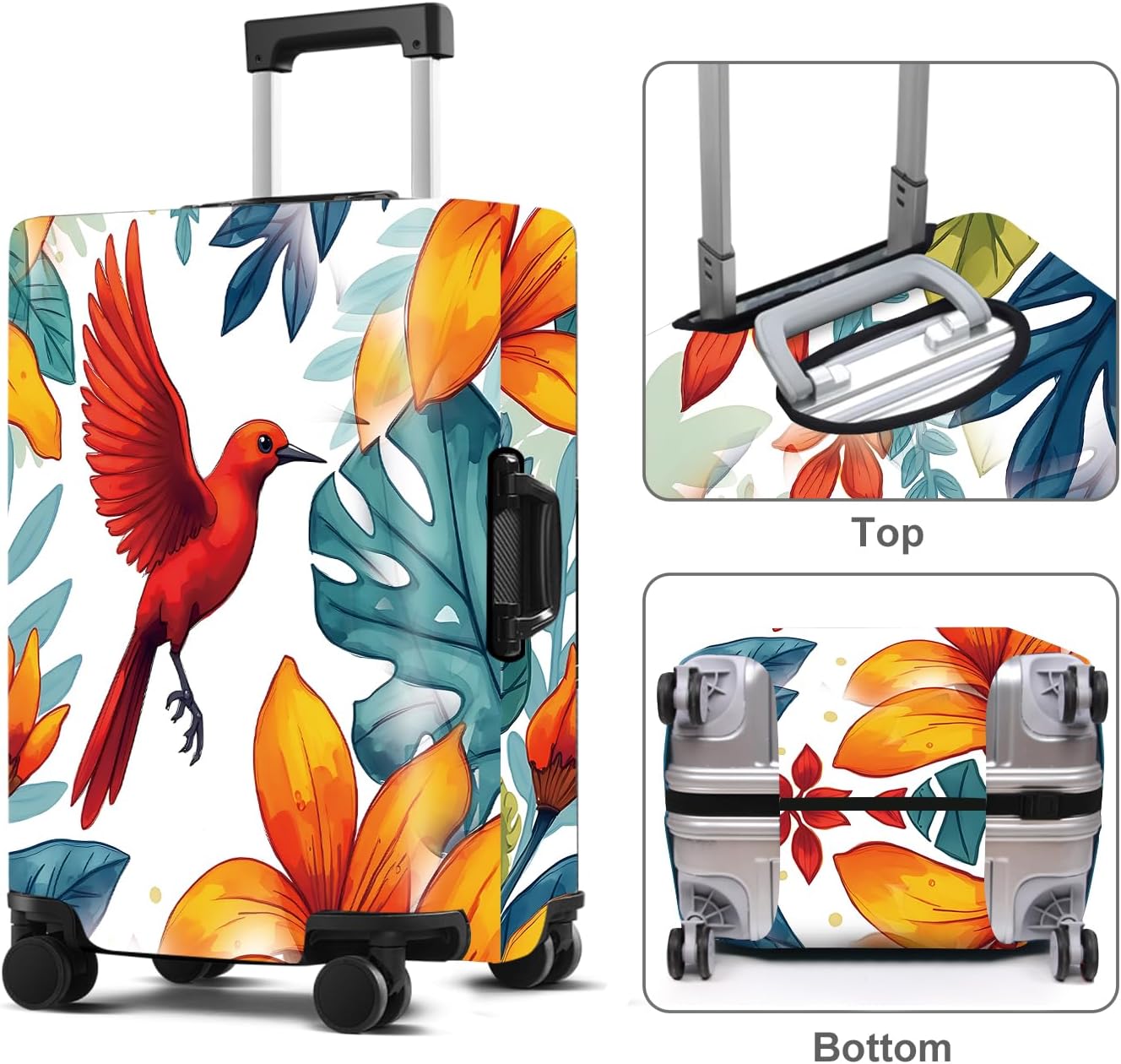 Luggage Cover Washable Suitcase Protector Anti-Scratch,Stretchable Fit for 20-34Inch Luggage Durable Travel Bag Cover with Zipper Closure (Bird, L(fits 28-30Inch suitcase))