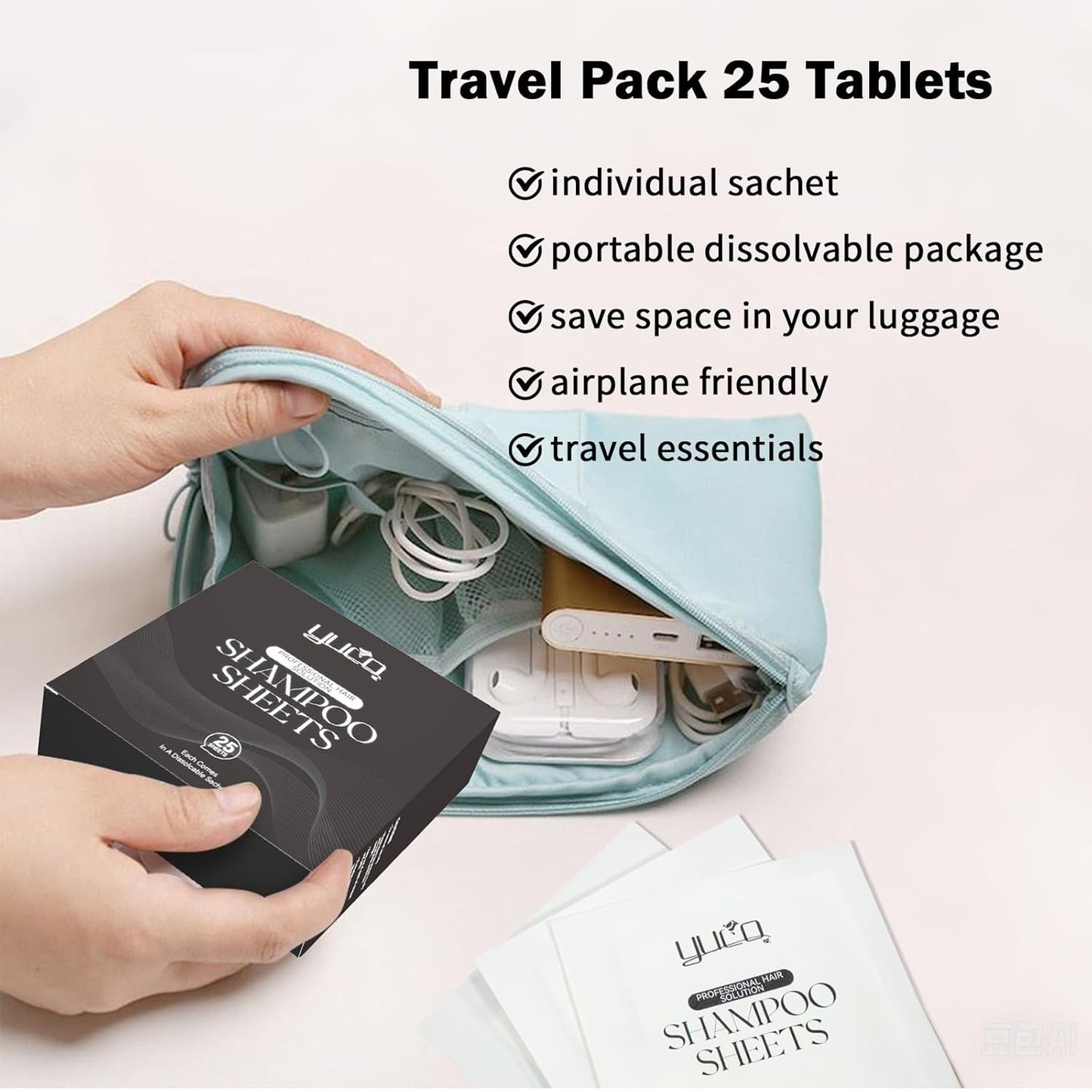 YUCO Travel Hair Shampoo Sheets Travel Pack 25 Tablets,Individual Sachet,for Hair Washing,Calendula officinalis Scent,For Gym,Camping,Vacation,Hotels,Hospital,Business Trip,Flight Travel Essentials