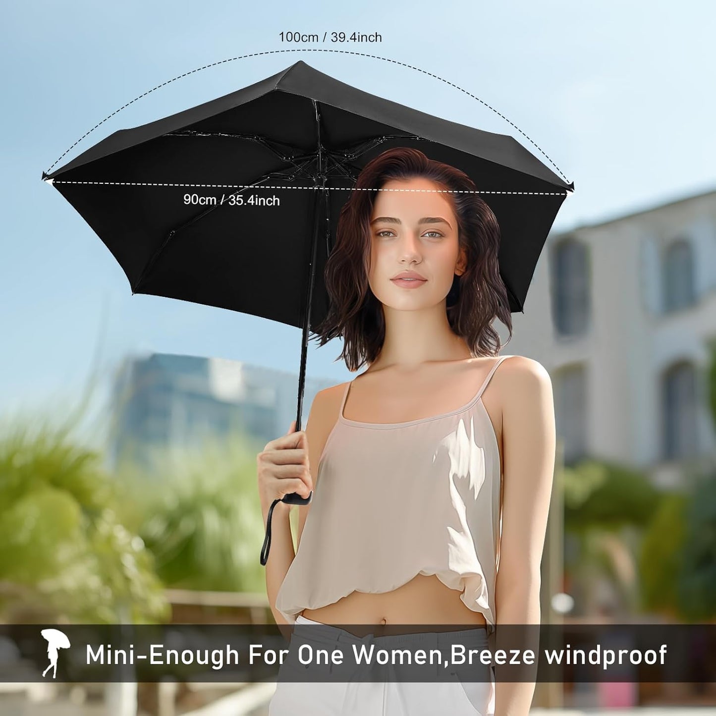 LEAGERA Mini Umbrella - Compact, Waterproof Travel Umbrella for Light Rain, Suitable for Women's Purse and Pocket