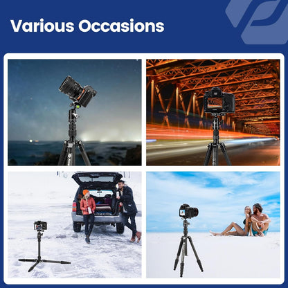 Fotopro 59" Carbon Fiber Travel Tripod, Lightweight Compact Camera Tripod with Ball Head Quick Release Plate, Compact Detachable Monopod with Carry Bag, Load up to 8KG/17.63lbs