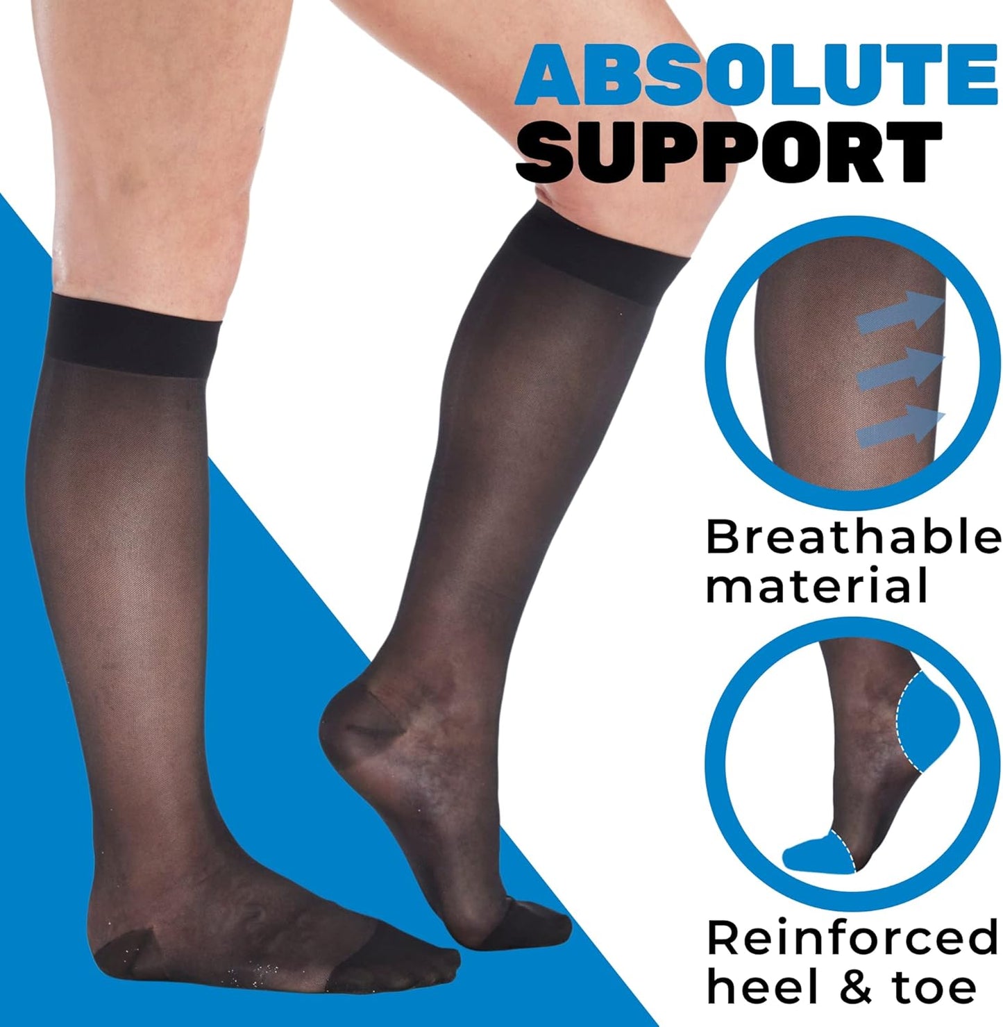 (3 Pairs - Closed Toe) Made in USA - Plus Size Compression Stockings for Women 15-20mmHg - Womens Sheer Compression Knee High for Varicose Veins, Swelling, Pain Relief - Black, 2X-Large - A101BL5-3