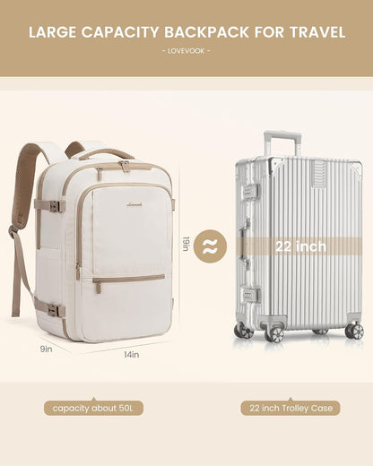 LOVEVOOK Travel Backpack for Women & Men, 50L Large Carry On Backpack Airline Approved, TSA Personal Item Weekender Bag, Water Resistant Laptop Backpacks with 3 Packing Cubes for Travel Essentials