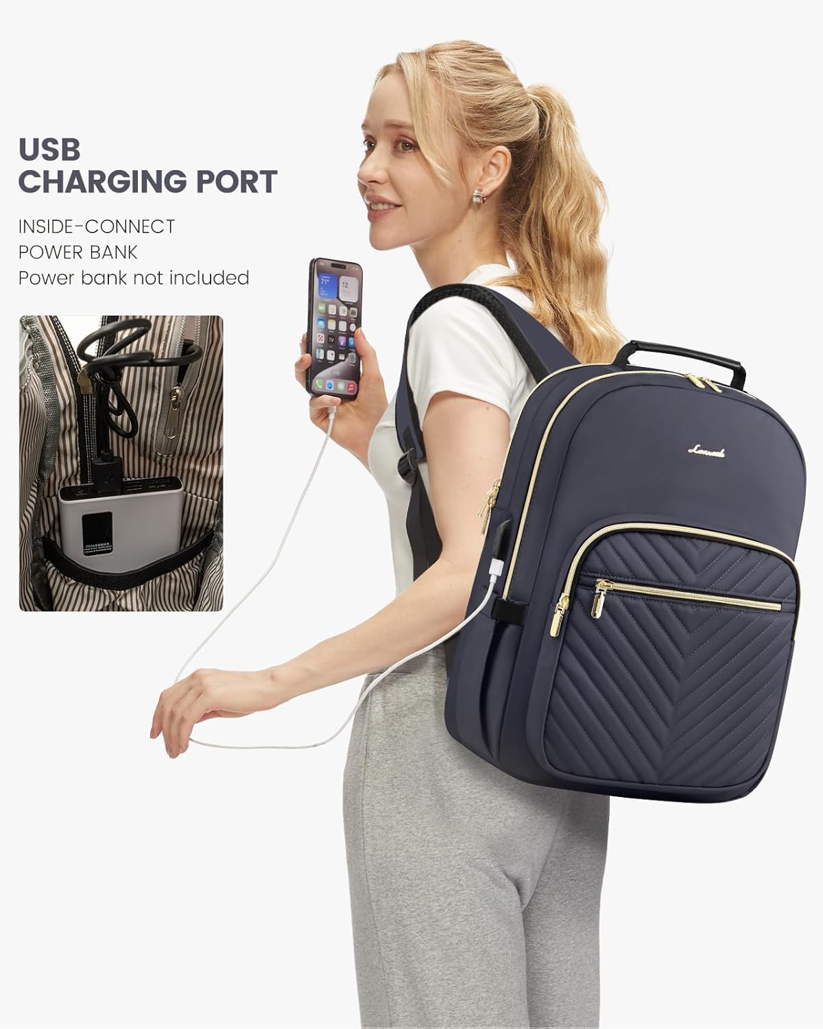 LOVEVOOK Laptop Backpack Purse for Women, Work Travel Computer Bags, College School Backpack for Student Girl, Quilted Casual Daypack with USB Port, Fit 15.6 Inch Laptop, Dark Grey