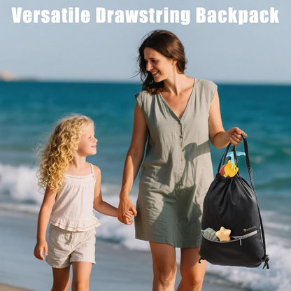 6 Set Compression Packing Cubes for Travel, Bonus Versatile Drawstring Backpack, Lightweight Luggage Organizer Bags, Sturdy Travel Accessories for Suitcase, Black
