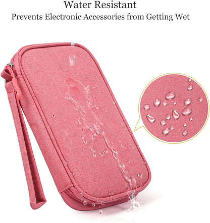 Electronics Accessories Organizer Pouch Bag, Universal Travel Digital Accessories Storage Bag for Portable Charger, Cables, Earphone, iPhone, Cord, Customize Inside with Dividers, Pink
