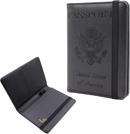 Melsbrinna Premium Leather Passport Holder Covers Case, Waterproof Rfid Blocking Travel Wallet Passport Holder with Pen Holder, Cute Passport Book for Women/Men