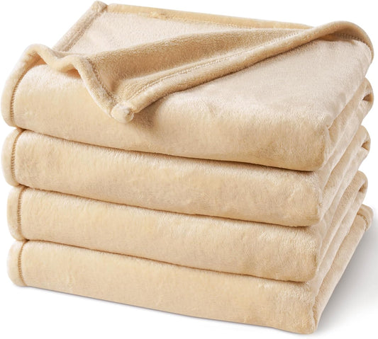 PHF Ultra Soft Fleece Blanket Twin Size, No Shed No Pilling Luxury Plush Cozy 300GSM Lightweight Blanket for Bed, Couch, Chair, Sofa Suitable for All Season, 66" x 90", Beige