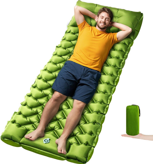 Camping Sleeping Pad, Ultralight Camping Mat with Pillow Built-in Foot Pump, Inflatable Sleeping Pads Compact for Travel, Camping Backpacking Hiking Tent Car Camp Gear