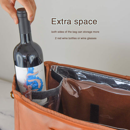 Freshore® 6 Wine Bottles Carrier Leather Bag - Insulated Cooler Travel Tote - Premium Large Portable Bottle Carrying, Waterproof Full Padding Wine Lovers Protection, Dark Brown