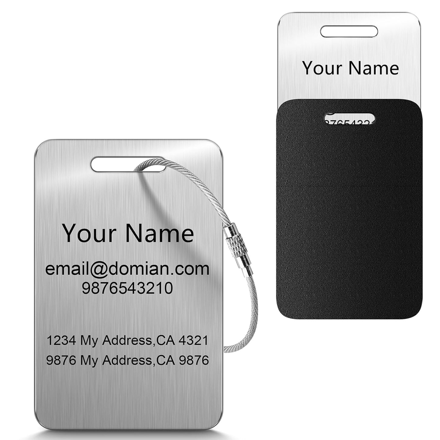 Stainless Steel Personalized Luggage Tags for Suitcases - Custom Name ID Travel Tags for Luggage, Backpacks and Bags - Metal Travel Essentials Accessories for Kids, Women and Men - Bulk Set (2 Pack)
