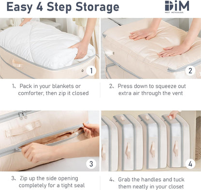 DIMJ Comforter Storage Bag - 100L Large Capacity Blanket Storage Compression Bags, Washable Space Saving Self Compression Organizer with Window Handles, Space Saver for Clothes, Bedding, Sheet