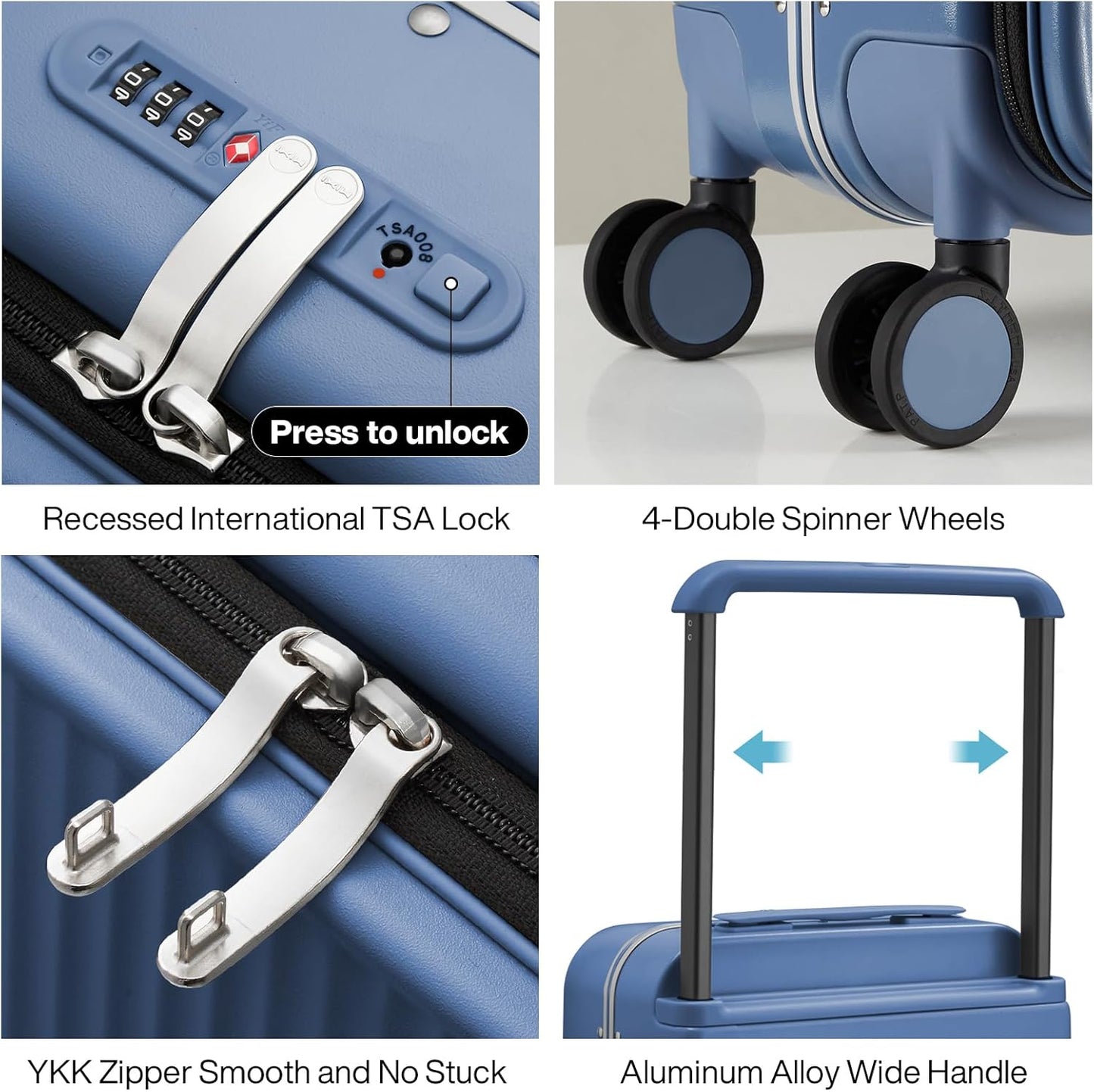 mixi Luggage Suitcases with Spinner Wheels 24'' Travel Luggage with Front Laptop Pocket, Wide Handle PC Hardshell Suitcase with TSA Lock, Checked Luggage(Sapphire Blue)