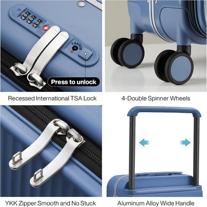 mixi Luggage Suitcases with Spinner Wheels 24'' Travel Luggage with Front Laptop Pocket, Wide Handle PC Hardshell Suitcase with TSA Lock, Checked Luggage(Sapphire Blue)