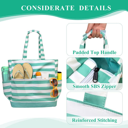 VASCHY Beach Bag for Women, Large Waterproof Sandproof Fold-able Packable Pool Tote Bag w Zipper/Pockets