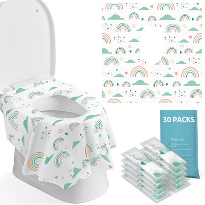 Blissful Diary 30 Pcs Toilet Seat Covers Disposable for Toddlers & Adults, Extra Large Waterproof, Portable Package for Travel, Kids Potty Training