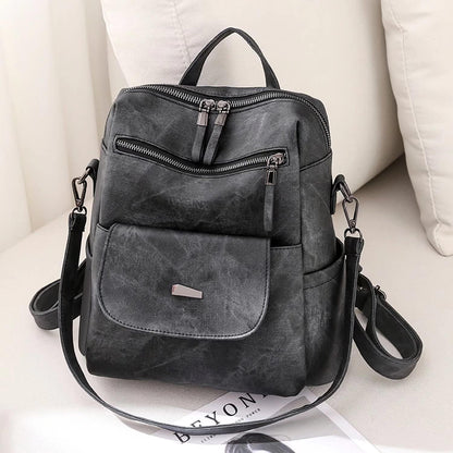 PU Leather Backpack Purse for Women Fashion Multipurpose Design Handbag Ladies Shoulder Bags Travel Backpack Black