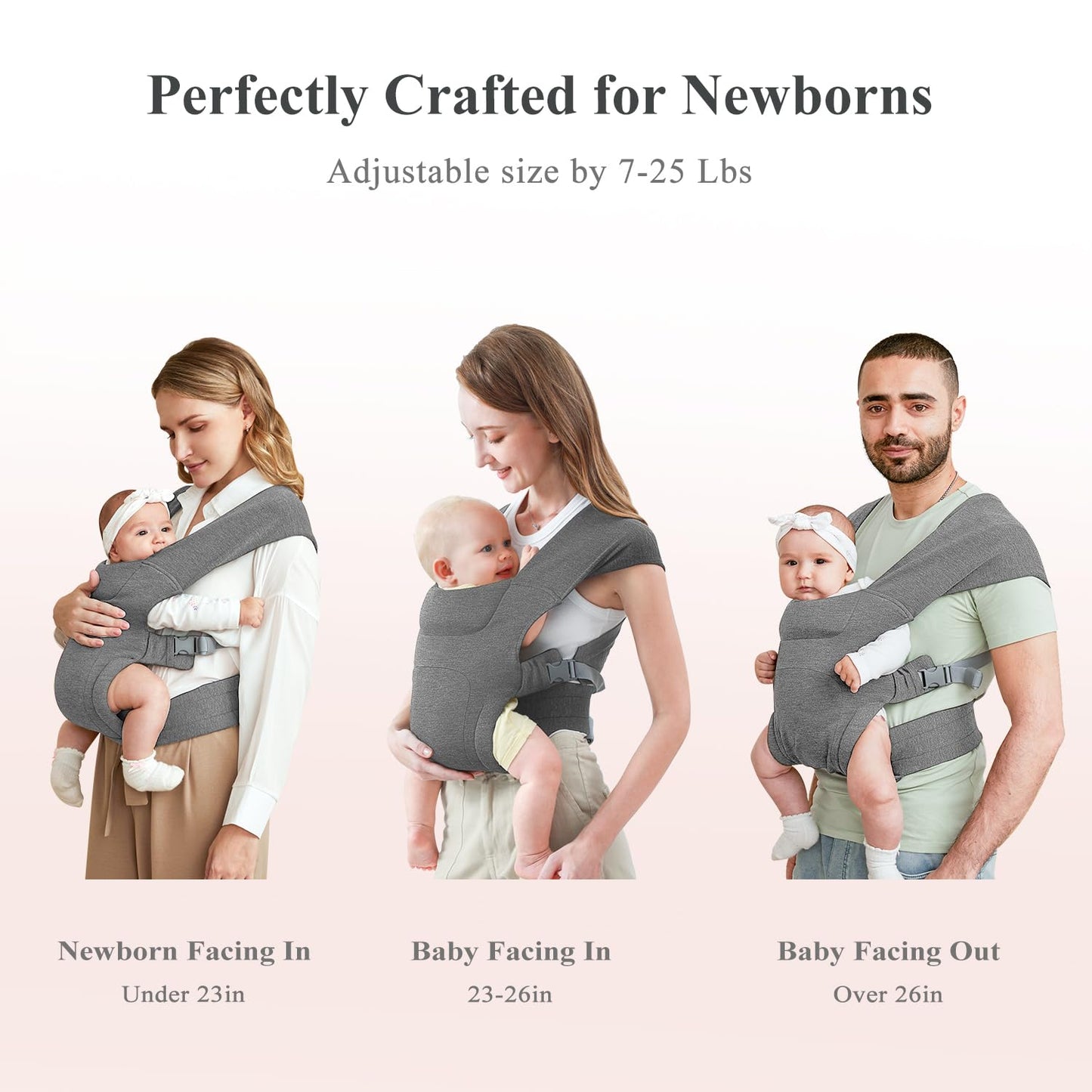 Newborn Carrier, Cozy Baby Carrier, Ergonomic Cross-Back Wrap, Hands-Free with Supportive Comfort, Light Grey