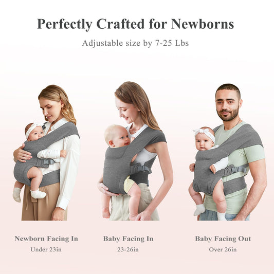 Newborn Carrier, Cozy Baby Carrier, Ergonomic Cross-Back Wrap, Hands-Free with Supportive Comfort, Light Grey