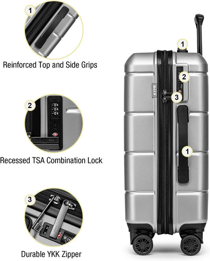 KYME Suitcases with Wheels Hardshell 26 Inch Luggage with TSA Lock Durable Medium Checked Travel Rolling Luggage with Cup Holder for Women Men Silver Grey