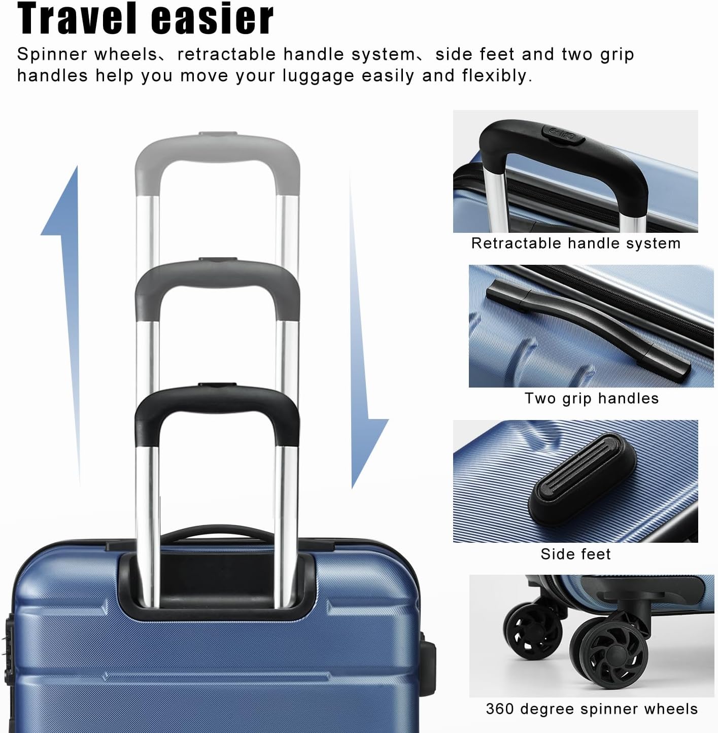 Coolife Luggage Suitcase Carry-on Spinner TSA Lock USB Port Expandable (only 28’’) Lightweight Hardside Luggage (Silver, 3 piece set)