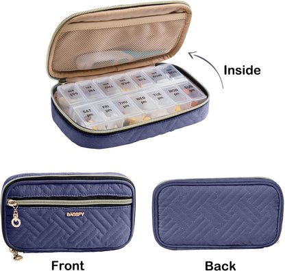 BAGSFY Pill Organizer Case 2 Times a Day- Weekly Medicine Organizer Travel Pill Box with Removable 7 Day Medicine Case Container for Fish Oil, Vitamin, Supplement