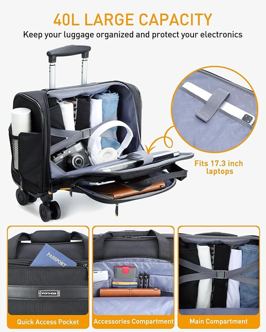 Rolling Laptop Bag - Rolling Briefcase with 4 Spinner Wheels, 17.3 Inch 1680D Nylon Water Resistant Computer Bag for Men and Women Work Travel, Black