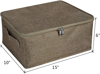 ANMINY Storage Bins with Zipper Lids 13 Qt Lidded Fabric Storage Boxes Baskets Cubes with Handles Collapsible Washable Cotton Linen Closet Shelf Clothes Organizer Containers - Coffee, Small