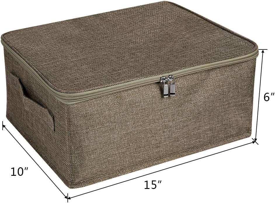 ANMINY 2PCS Storage Bins with Zipper Lids 13 Qt Lidded Fabric Storage Boxes Baskets Cubes with Handles Collapsible Washable Cotton Linen Closet Shelf Clothes Organizer Containers - Coffee, Small