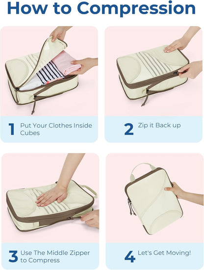 BAGSMART Compression Packing Cubes - 6 Set Travel Packing Cubes for Suitcases, Compression Suitcase Organizers with Shoe Bag