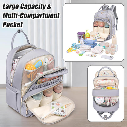 Diaper Bag Backpack,Stylish Baby Diaper Bag,Waterproof Travel Diaper Backpacks Baby Bags with Changing Pad,Stroller Straps,Insulated Pockets (Gray)