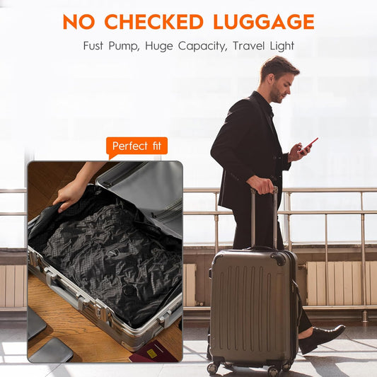 Vacuum Bags with Wireless Pump– Space Saver Compression Bags for Luggage, No Checked Baggage, Triple Your Luggage Space, IP68, Reusable, Fits 20/24/28 Inch Suitcase (2PC No Tracker)