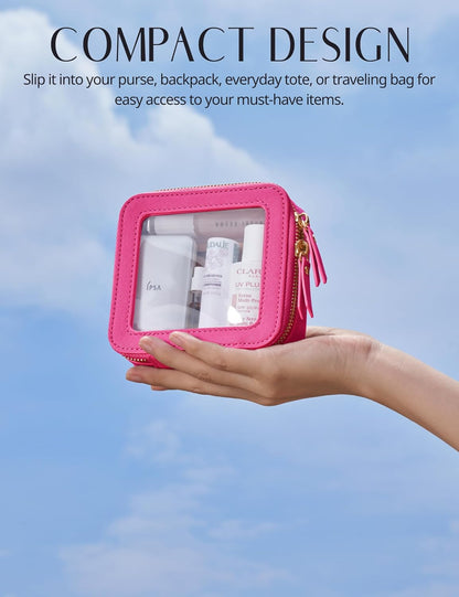 Popvibe Clear Makeup Bag Travel Cosmetic Case Transparent Toiletry Bag with Zipper, Portable Make Up Organizer Traveling Compact Car Bag for Essentials