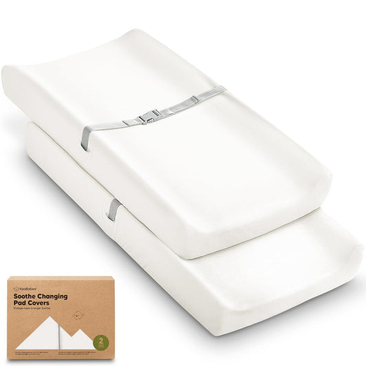 2-Pack Organic Changing Pad Covers for Girl, Boy, Neutral - 100% Cotton Changing Table Pad Cover,Soft Baby Nursery Diaper Changing Pad Sheets,Contour Changing Pads Liners,Change Pad Cover (Soft White)