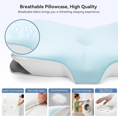 Cervical Neck Pillow for Pain Relief- Memory Foam Orthopedic Pillow, Ergonomic Contour Pillows for Side/Back/Stomach Sleepers, Adjustable Height with Breathable Pillowcase(Grey)