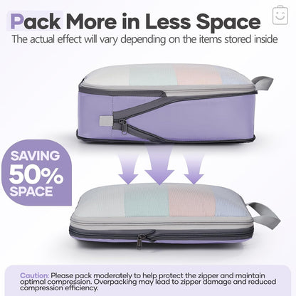 Veken 9/11 Set Compression Packing Cubes for Travel Essentials,Compressible Expandable Large Luggage Suitcase Organizer Bags for Clothing,Durable Space Saver Storage Bags(Purple Gray)