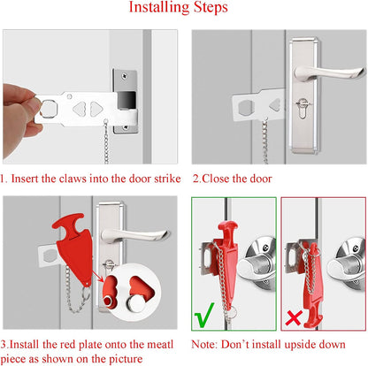Portable Door Lock for Hotel Home Apartment, Door Blocker Security No Drill Door Lock for Privacy and Safety Portable Safety Locks for Kid Women -2 Pack