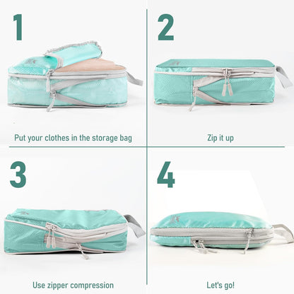 4-Piece Packing Cube Set - Lightweight Luggage Organizers for Travel, Vacation and Suitcases - Durable Accessories with Compression