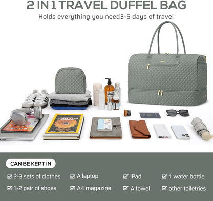 Travel Bag Weekender Bags for Women - Carry on Overnight Bag with Shoe Compartment Duffle Bag with Laptop Pocket Hospital Bag for Labor Delivery Gym Tote Bag with Toiletry Bag Dark Green