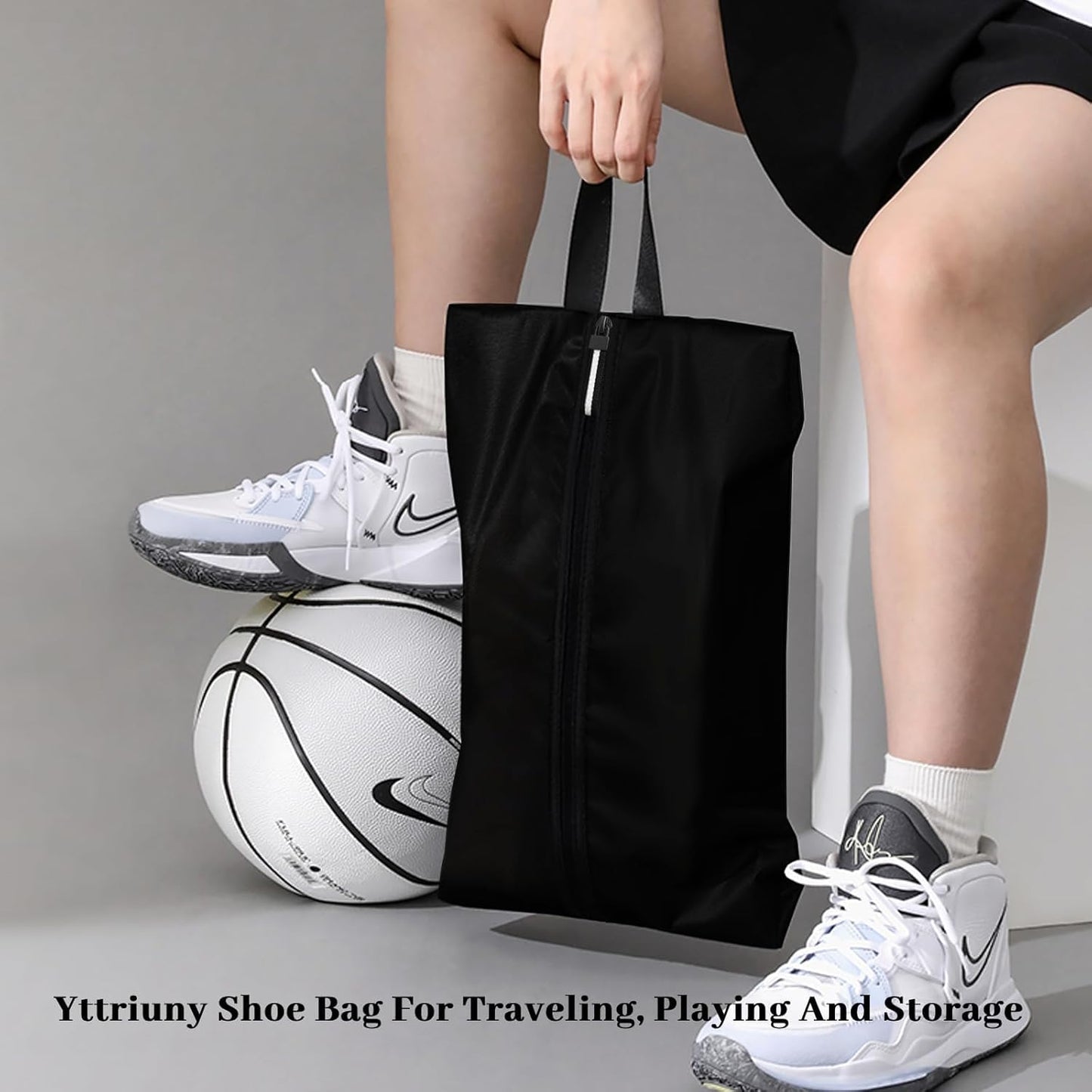 Shoe Bag Odor-Absorbing Water-Resistant, Travel Friendly Golf Shoe Bag with Zipper for Sports Ideal for Gym,Spikes,Golf,Tennis,Baseball(Black, 1-Pack)