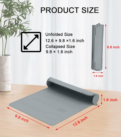 Utensil Box, Tableware Silicone Portable Box Silverware mat, Suitable for Kitchen Utensils, Portable Outdoor Camping Spoon Fork Utensils Storage mat (Gray)