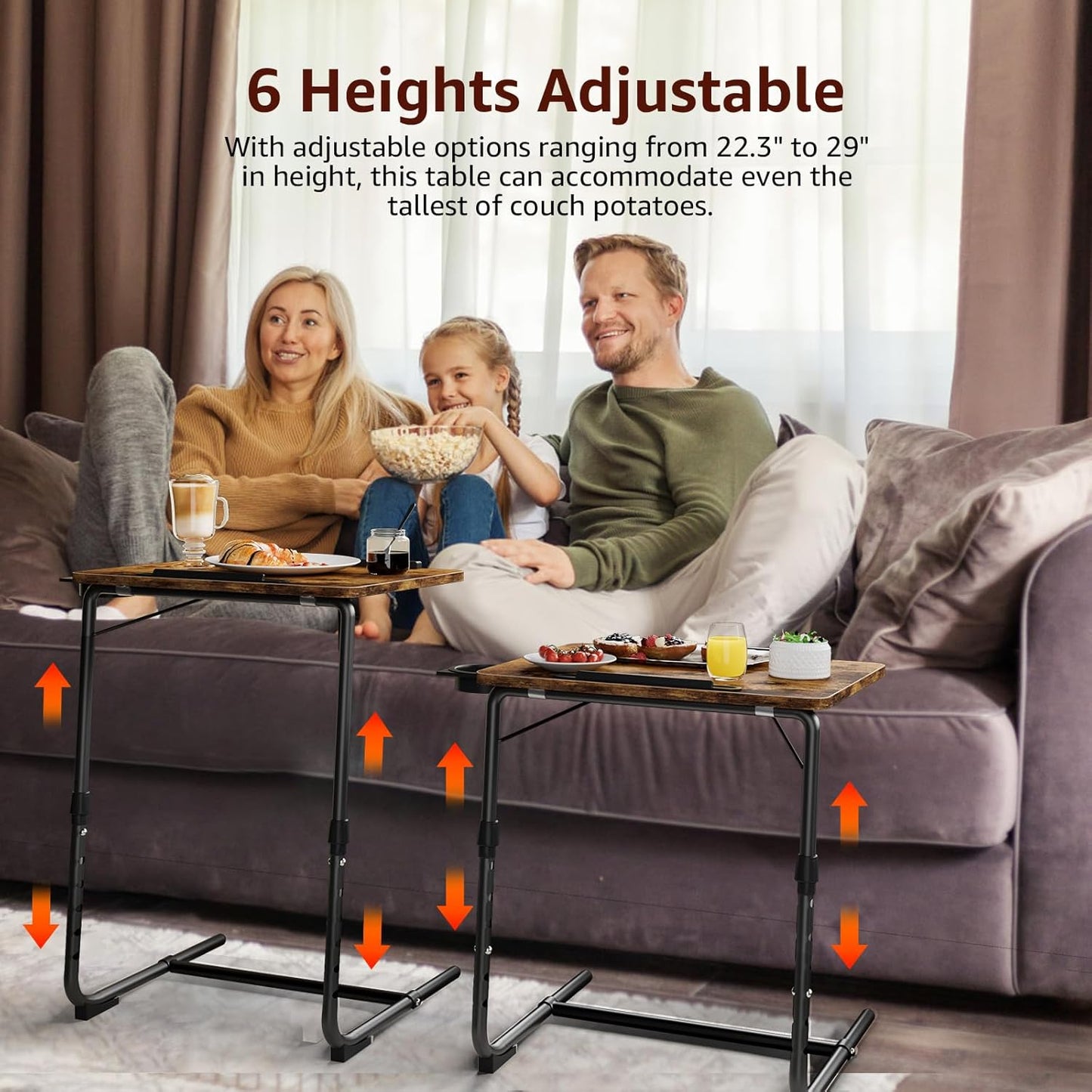 TV Trays Set of 2 - Folding TV Tray Adjustable Dinner Trays for Eating On Couch Wooden Tables Mate Stand Foldable Rustic Desk with Cup Holder Portable