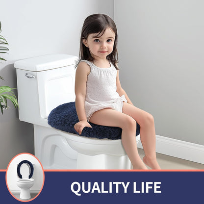 Microfiber Elongated Toilet Seat Cover 19.5"x 15" Machine Washable Solid Toilet Lid Cover Adjustable Rubber Backing Fits Most 18-19.5" L x 14-16" W Elongated Toilet Seat